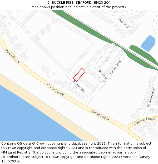 5, BUCKLE RISE, SEAFORD, BN25 2QN: Location map and indicative extent of plot