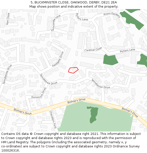 5, BUCKMINSTER CLOSE, OAKWOOD, DERBY, DE21 2EA: Location map and indicative extent of plot