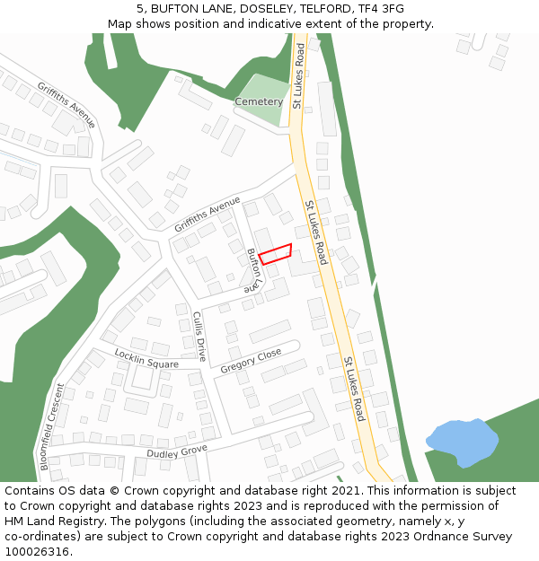 5, BUFTON LANE, DOSELEY, TELFORD, TF4 3FG: Location map and indicative extent of plot