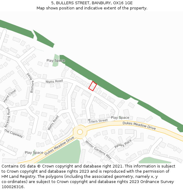 5, BULLERS STREET, BANBURY, OX16 1GE: Location map and indicative extent of plot