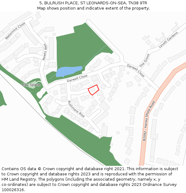 5, BULRUSH PLACE, ST LEONARDS-ON-SEA, TN38 9TR: Location map and indicative extent of plot