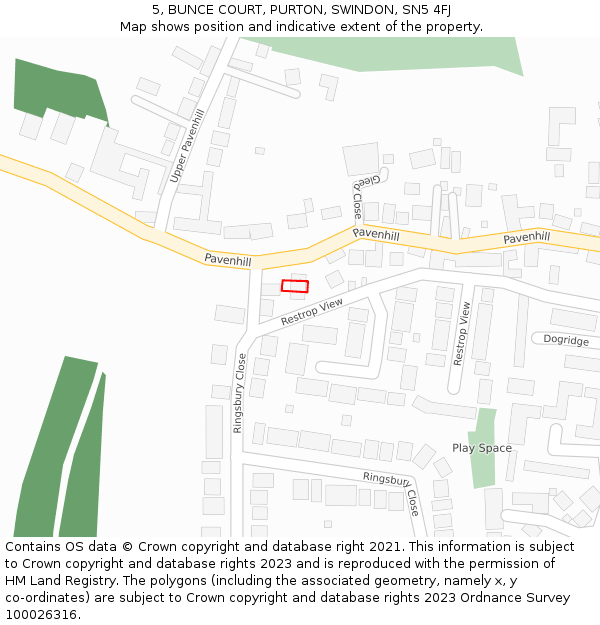 5, BUNCE COURT, PURTON, SWINDON, SN5 4FJ: Location map and indicative extent of plot