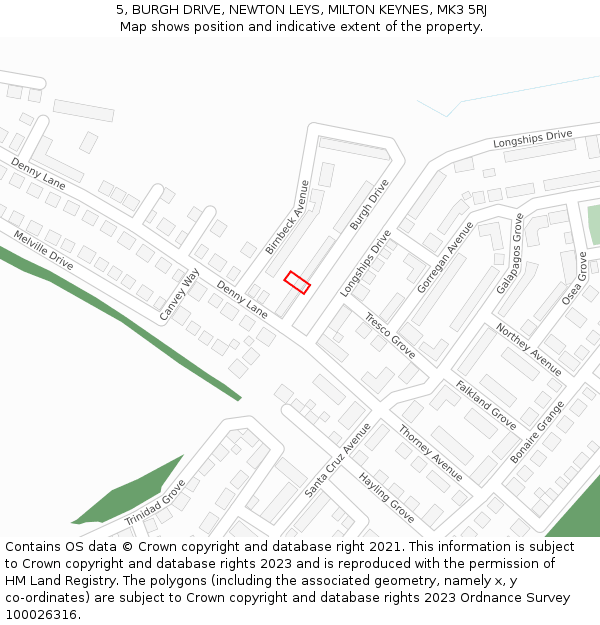 5, BURGH DRIVE, NEWTON LEYS, MILTON KEYNES, MK3 5RJ: Location map and indicative extent of plot