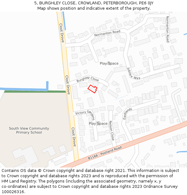 5, BURGHLEY CLOSE, CROWLAND, PETERBOROUGH, PE6 0JY: Location map and indicative extent of plot