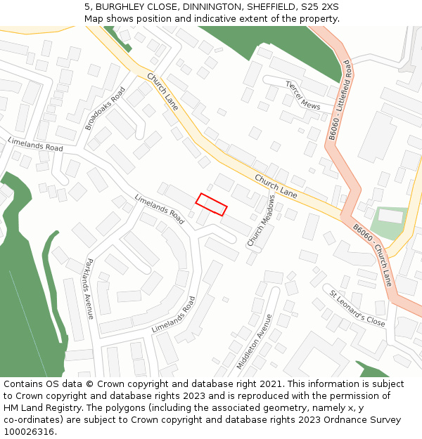 5, BURGHLEY CLOSE, DINNINGTON, SHEFFIELD, S25 2XS: Location map and indicative extent of plot