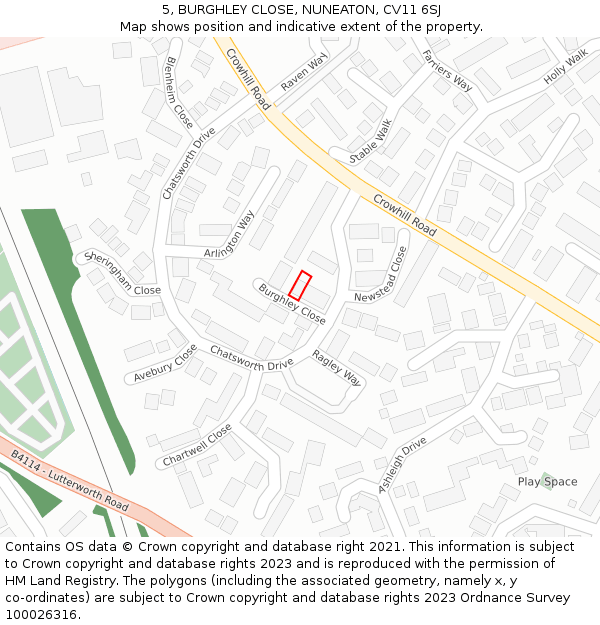 5, BURGHLEY CLOSE, NUNEATON, CV11 6SJ: Location map and indicative extent of plot