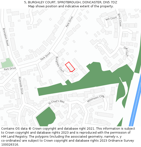 5, BURGHLEY COURT, SPROTBROUGH, DONCASTER, DN5 7DZ: Location map and indicative extent of plot