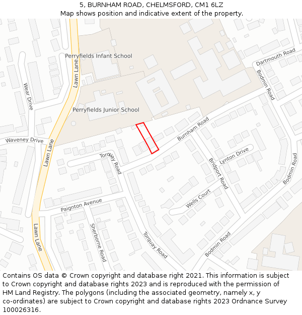 5, BURNHAM ROAD, CHELMSFORD, CM1 6LZ: Location map and indicative extent of plot