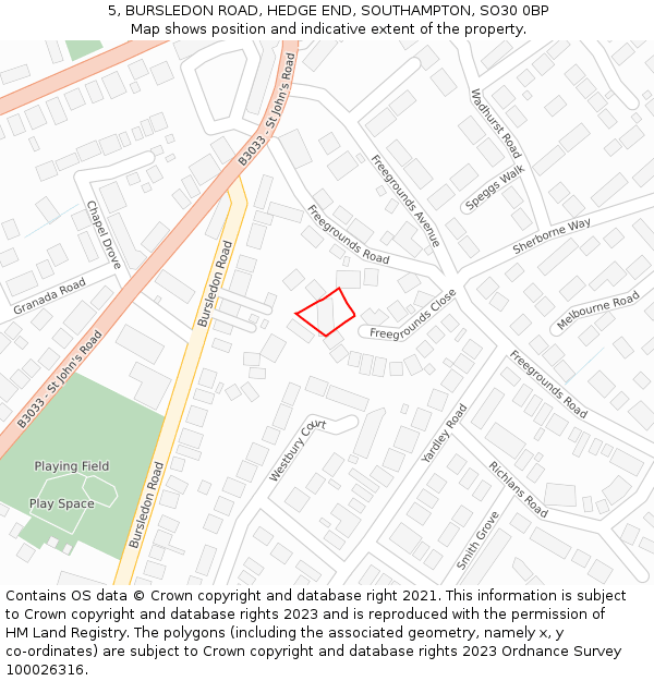 5, BURSLEDON ROAD, HEDGE END, SOUTHAMPTON, SO30 0BP: Location map and indicative extent of plot