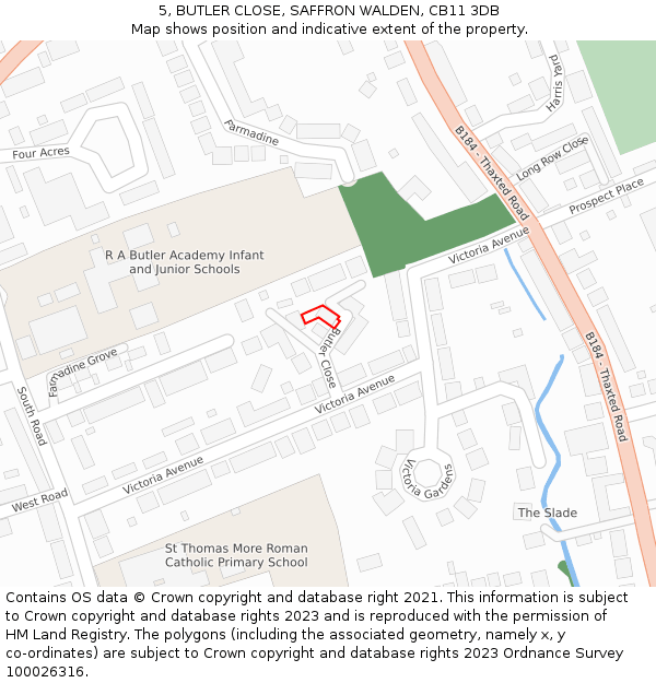 5, BUTLER CLOSE, SAFFRON WALDEN, CB11 3DB: Location map and indicative extent of plot