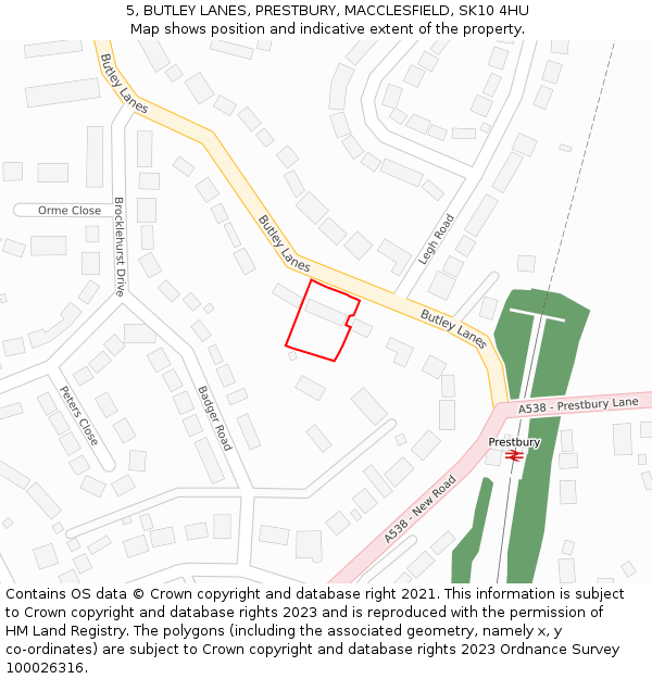 5, BUTLEY LANES, PRESTBURY, MACCLESFIELD, SK10 4HU: Location map and indicative extent of plot