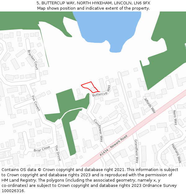 5, BUTTERCUP WAY, NORTH HYKEHAM, LINCOLN, LN6 9FX: Location map and indicative extent of plot
