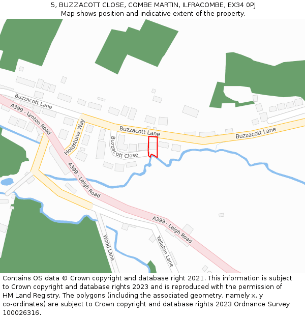 5, BUZZACOTT CLOSE, COMBE MARTIN, ILFRACOMBE, EX34 0PJ: Location map and indicative extent of plot
