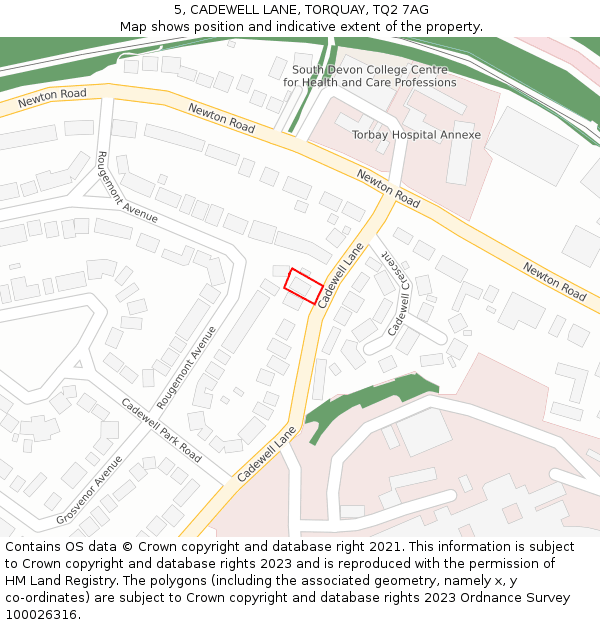 5, CADEWELL LANE, TORQUAY, TQ2 7AG: Location map and indicative extent of plot