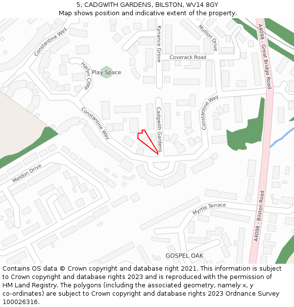 5, CADGWITH GARDENS, BILSTON, WV14 8GY: Location map and indicative extent of plot