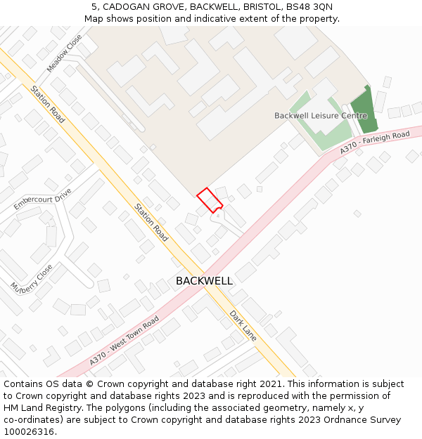 5, CADOGAN GROVE, BACKWELL, BRISTOL, BS48 3QN: Location map and indicative extent of plot