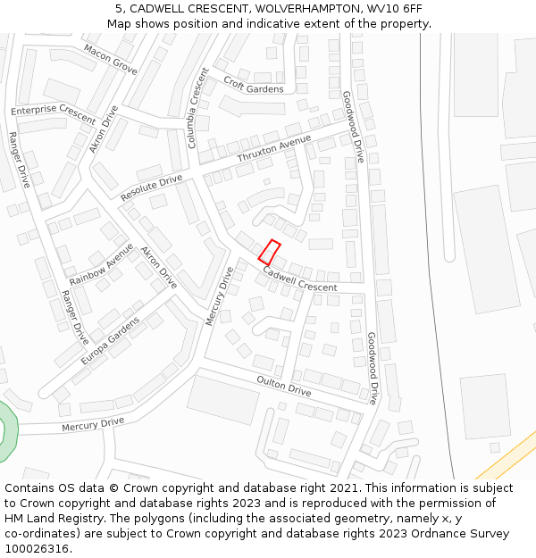 5, CADWELL CRESCENT, WOLVERHAMPTON, WV10 6FF: Location map and indicative extent of plot