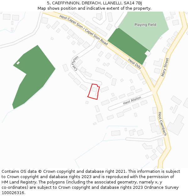 5, CAEFFYNNON, DREFACH, LLANELLI, SA14 7BJ: Location map and indicative extent of plot