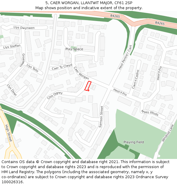 5, CAER WORGAN, LLANTWIT MAJOR, CF61 2SP: Location map and indicative extent of plot