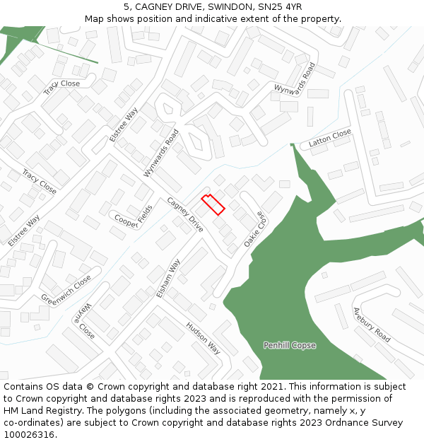 5, CAGNEY DRIVE, SWINDON, SN25 4YR: Location map and indicative extent of plot