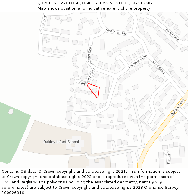 5, CAITHNESS CLOSE, OAKLEY, BASINGSTOKE, RG23 7NG: Location map and indicative extent of plot