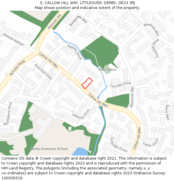 5, CALLOW HILL WAY, LITTLEOVER, DERBY, DE23 3RJ: Location map and indicative extent of plot