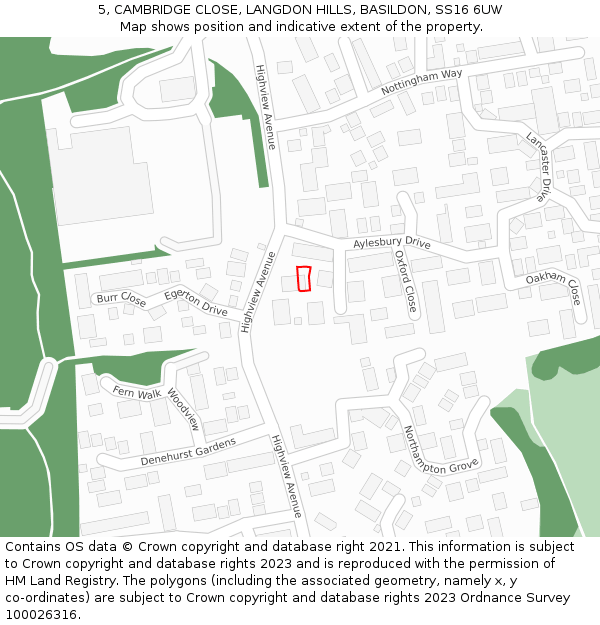 5, CAMBRIDGE CLOSE, LANGDON HILLS, BASILDON, SS16 6UW: Location map and indicative extent of plot