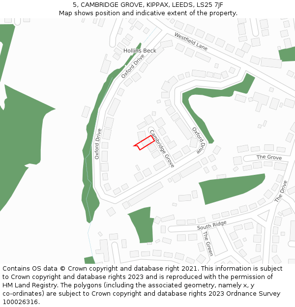 5, CAMBRIDGE GROVE, KIPPAX, LEEDS, LS25 7JF: Location map and indicative extent of plot