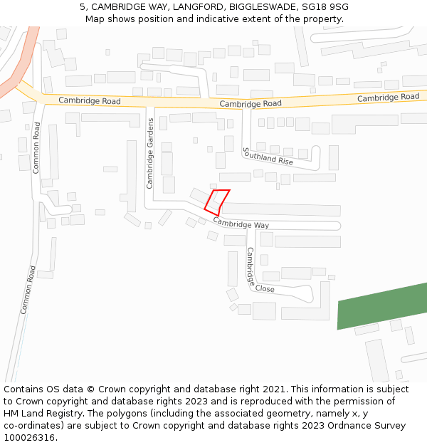 5, CAMBRIDGE WAY, LANGFORD, BIGGLESWADE, SG18 9SG: Location map and indicative extent of plot