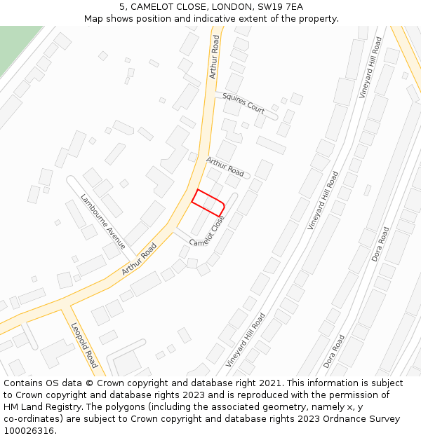 5, CAMELOT CLOSE, LONDON, SW19 7EA: Location map and indicative extent of plot