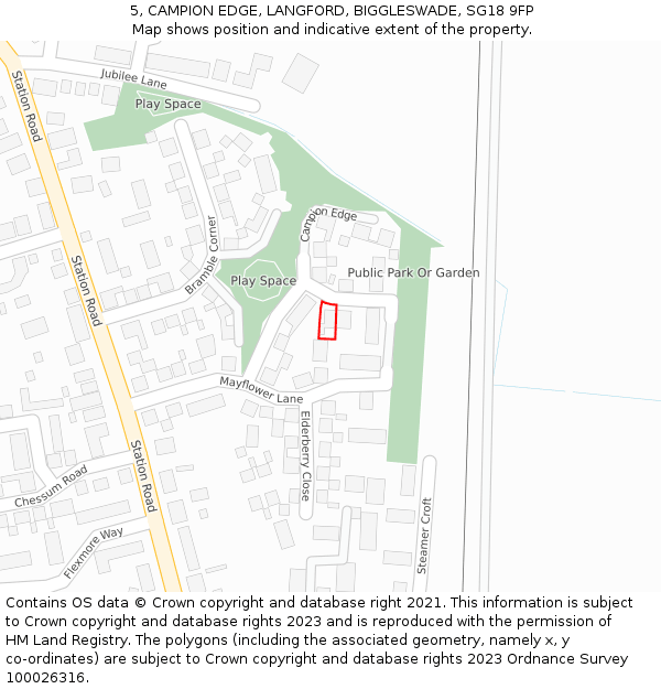 5, CAMPION EDGE, LANGFORD, BIGGLESWADE, SG18 9FP: Location map and indicative extent of plot