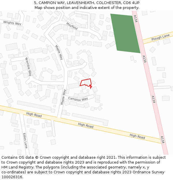5, CAMPION WAY, LEAVENHEATH, COLCHESTER, CO6 4UP: Location map and indicative extent of plot