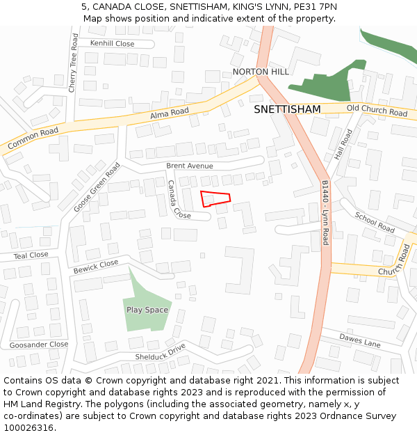 5, CANADA CLOSE, SNETTISHAM, KING'S LYNN, PE31 7PN: Location map and indicative extent of plot
