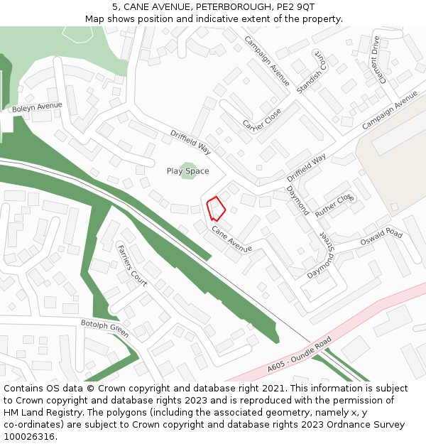 5, CANE AVENUE, PETERBOROUGH, PE2 9QT: Location map and indicative extent of plot