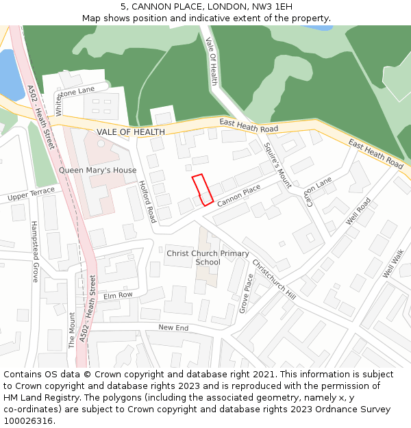 5, CANNON PLACE, LONDON, NW3 1EH: Location map and indicative extent of plot