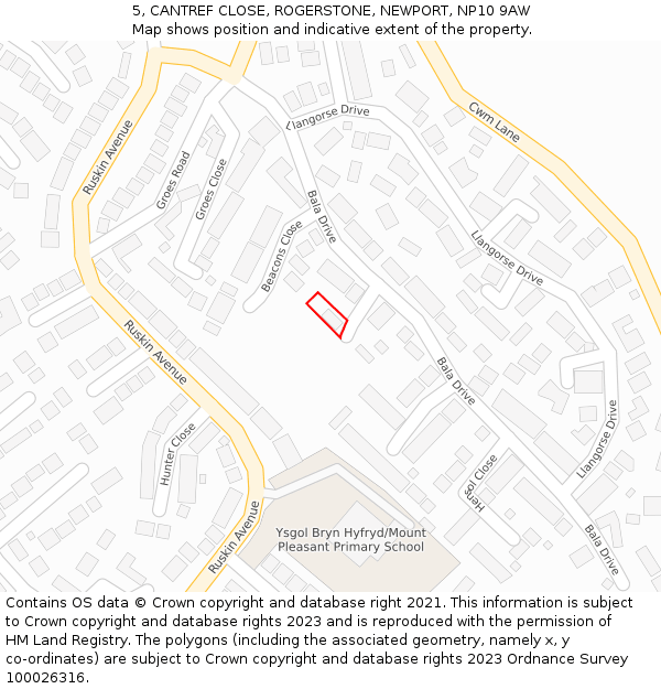 5, CANTREF CLOSE, ROGERSTONE, NEWPORT, NP10 9AW: Location map and indicative extent of plot