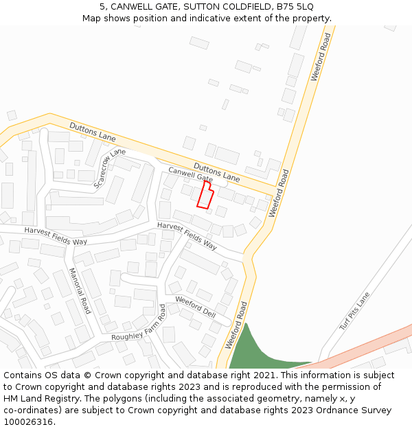 5, CANWELL GATE, SUTTON COLDFIELD, B75 5LQ: Location map and indicative extent of plot