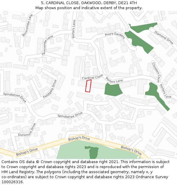 5, CARDINAL CLOSE, OAKWOOD, DERBY, DE21 4TH: Location map and indicative extent of plot