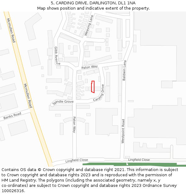 5, CARDING DRIVE, DARLINGTON, DL1 1NA: Location map and indicative extent of plot