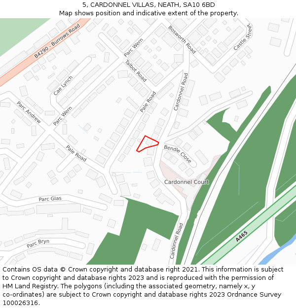 5, CARDONNEL VILLAS, NEATH, SA10 6BD: Location map and indicative extent of plot