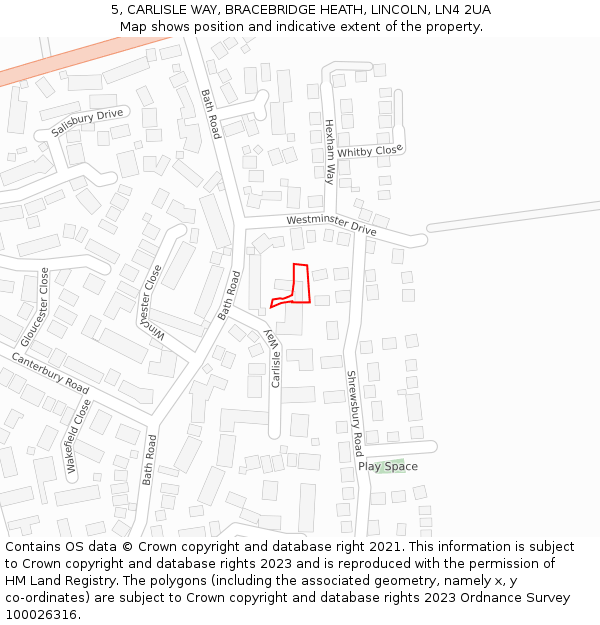 5, CARLISLE WAY, BRACEBRIDGE HEATH, LINCOLN, LN4 2UA: Location map and indicative extent of plot