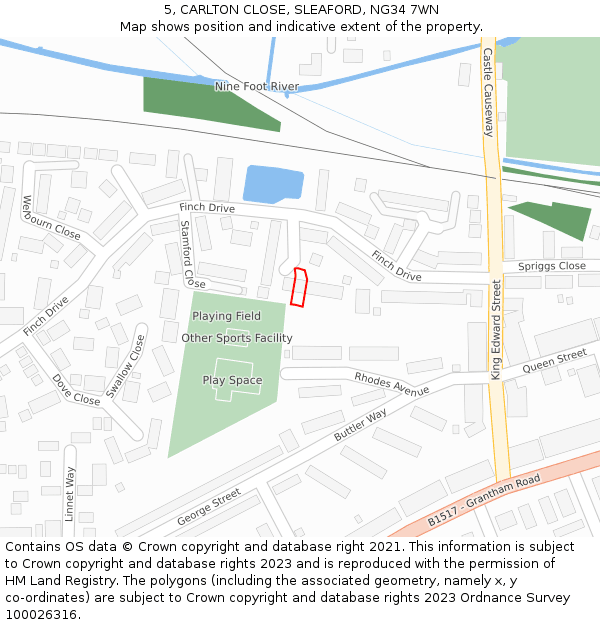 5, CARLTON CLOSE, SLEAFORD, NG34 7WN: Location map and indicative extent of plot