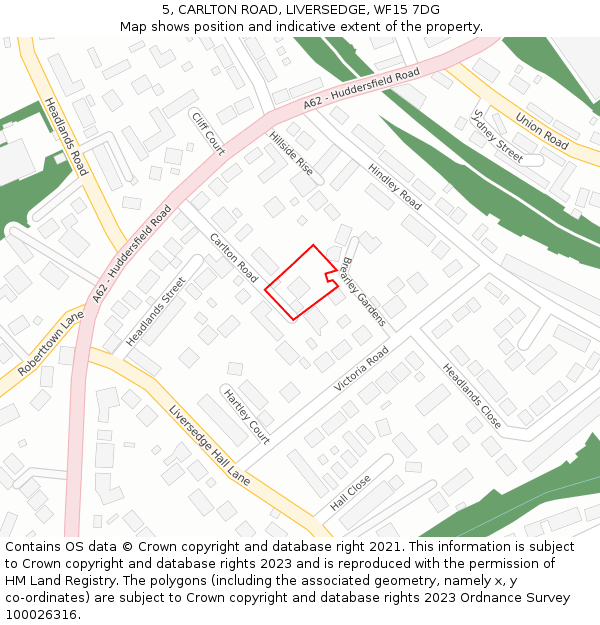 5, CARLTON ROAD, LIVERSEDGE, WF15 7DG: Location map and indicative extent of plot
