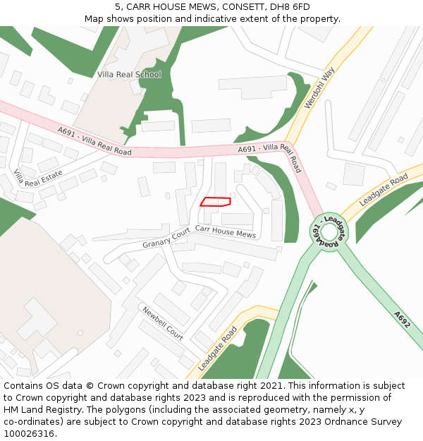 5, CARR HOUSE MEWS, CONSETT, DH8 6FD: Location map and indicative extent of plot