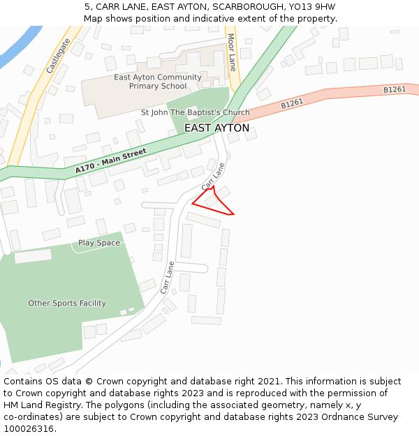 5, CARR LANE, EAST AYTON, SCARBOROUGH, YO13 9HW: Location map and indicative extent of plot