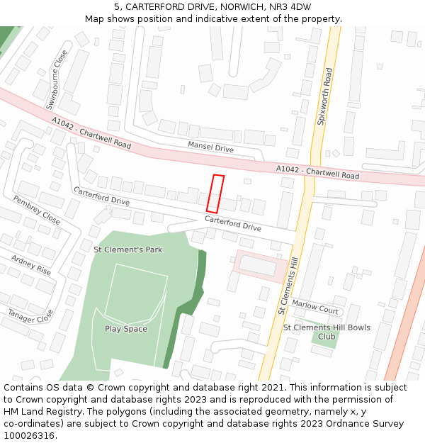 5, CARTERFORD DRIVE, NORWICH, NR3 4DW: Location map and indicative extent of plot
