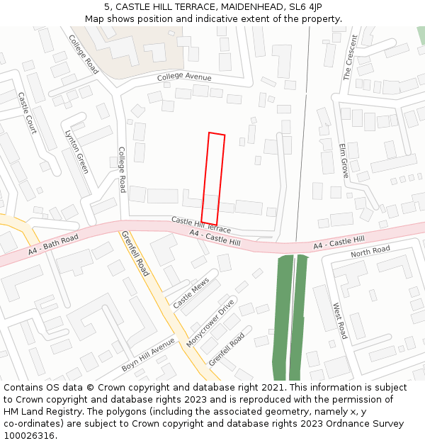 5, CASTLE HILL TERRACE, MAIDENHEAD, SL6 4JP: Location map and indicative extent of plot