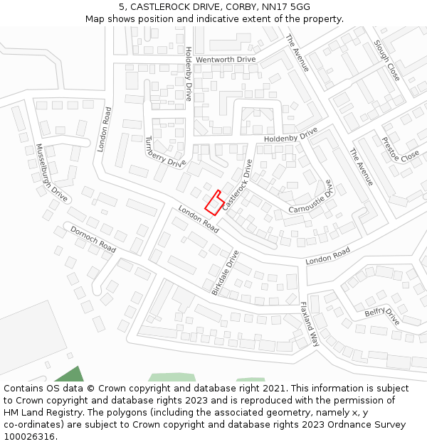 5, CASTLEROCK DRIVE, CORBY, NN17 5GG: Location map and indicative extent of plot