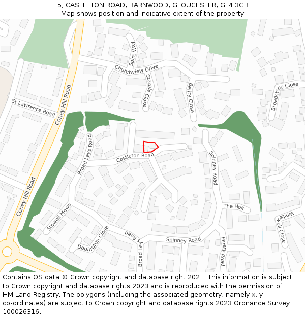 5, CASTLETON ROAD, BARNWOOD, GLOUCESTER, GL4 3GB: Location map and indicative extent of plot
