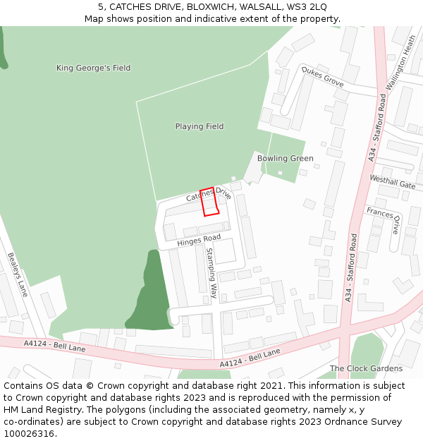 5, CATCHES DRIVE, BLOXWICH, WALSALL, WS3 2LQ: Location map and indicative extent of plot